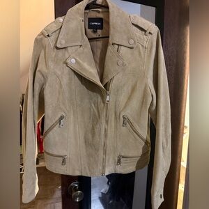 Express Suede Moto Jacket in Light Tan Genuine Leather